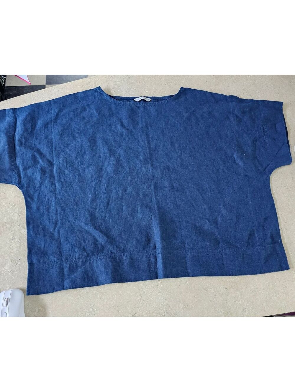 LinenFox Navy Blue Oversized Linen Top L-XL